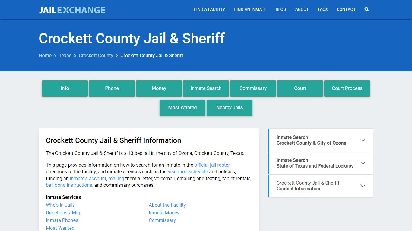 Crockett County Jail & Sheriff, TX Inmate Search, Information